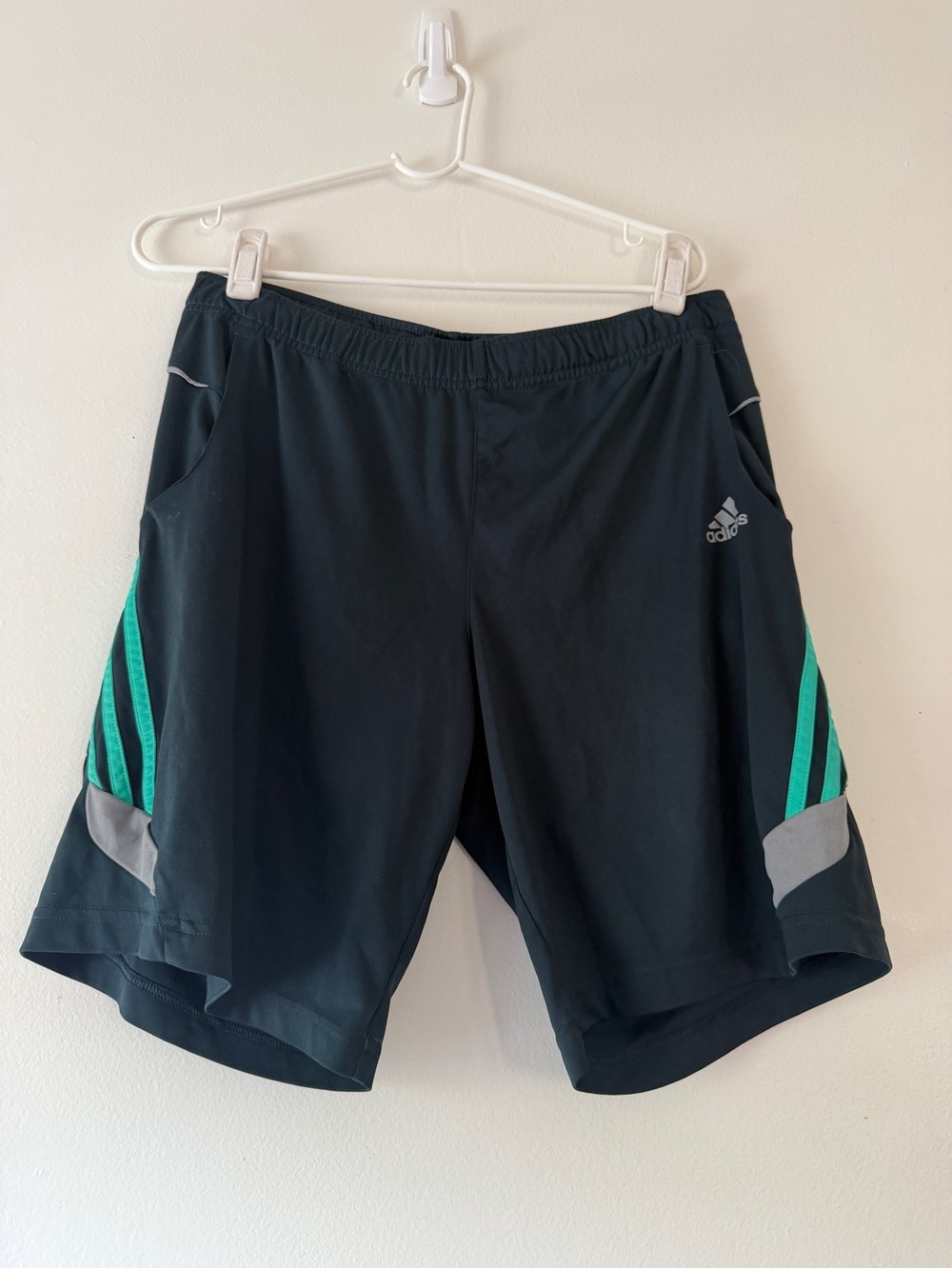 adidas Men’s Black Athletic Shorts with Teal Stripe Accents